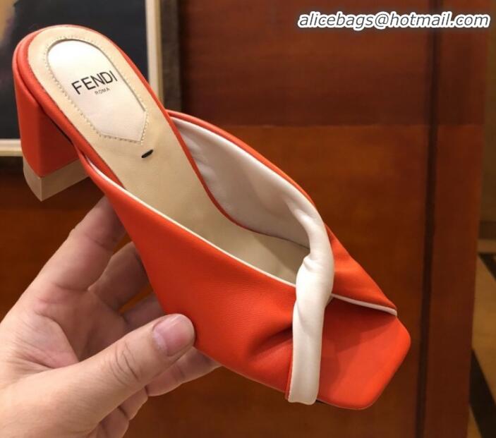 Best Price Fendi Soft Lambskin Heel Sabots Twist Sandals G41658 Bright Orange 2020