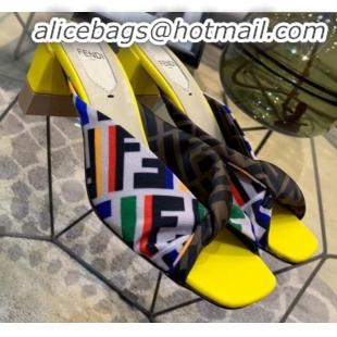 Luxury Fendi Twist FF Logo Mid-Heel Slide Sandals G51591 Yellow