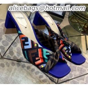 Best Imitation Fendi Twist FF Logo Mid-Heel Slide Sandals G51591 Blue