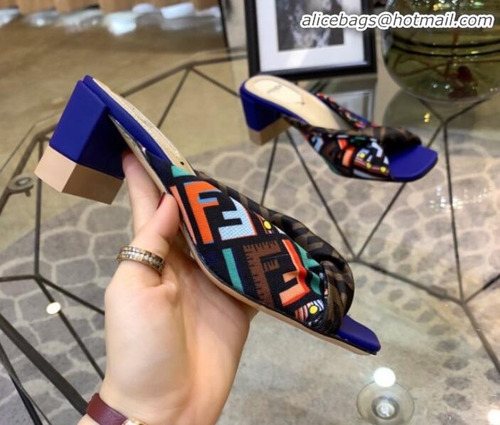 Best Imitation Fendi Twist FF Logo Mid-Heel Slide Sandals G51591 Blue