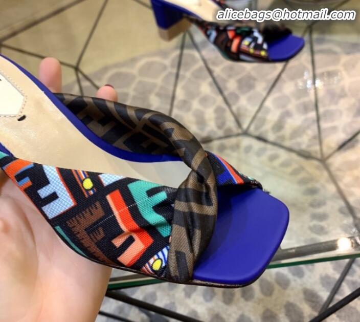 Best Imitation Fendi Twist FF Logo Mid-Heel Slide Sandals G51591 Blue