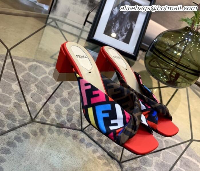 New Design Fendi Twist FF Logo Mid-Heel Slide Sandals G51591 Red