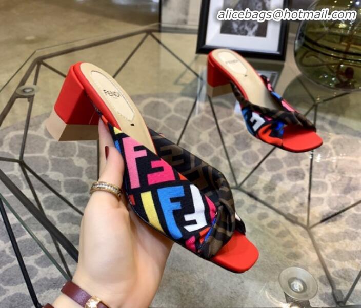 New Design Fendi Twist FF Logo Mid-Heel Slide Sandals G51591 Red