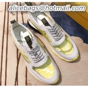 Shop Duplicate Fendi FF PVC and Calfskin Sneakers G60133 White/Yellow