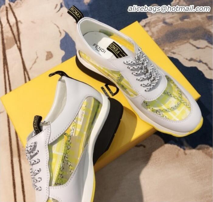 Shop Duplicate Fendi FF PVC and Calfskin Sneakers G60133 White/Yellow