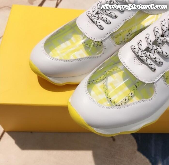 Shop Duplicate Fendi FF PVC and Calfskin Sneakers G60133 White/Yellow