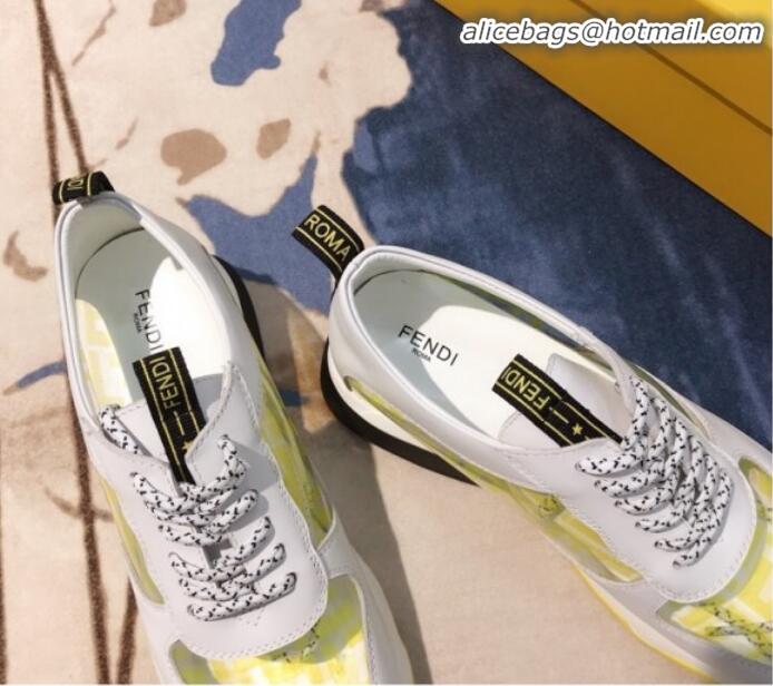 Shop Duplicate Fendi FF PVC and Calfskin Sneakers G60133 White/Yellow