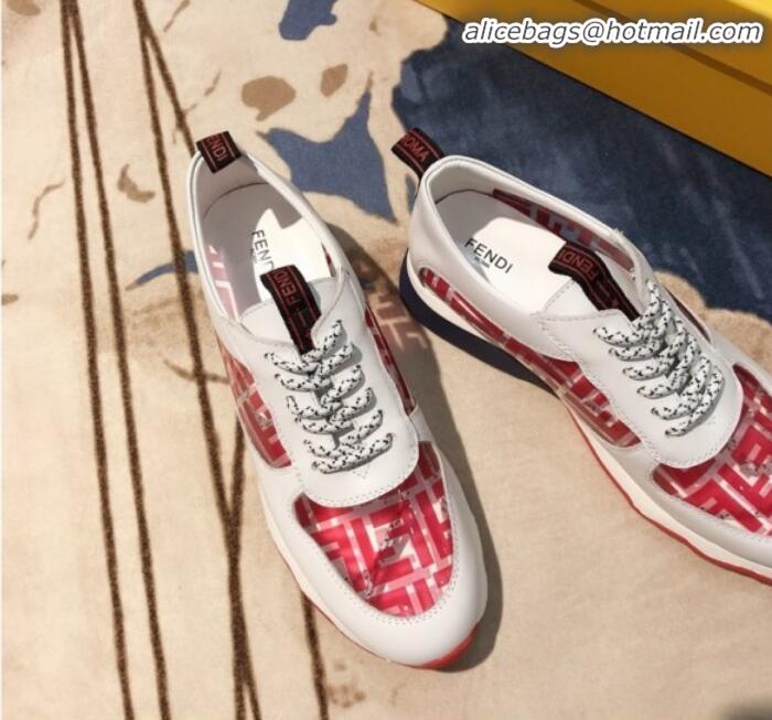 Fashion Fendi FF PVC and Calfskin Sneakers G60133 White/Red