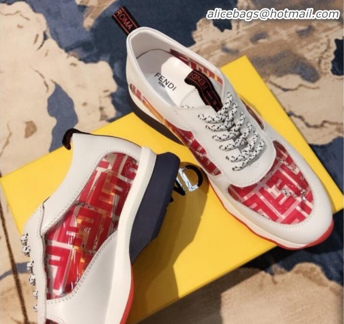 Fashion Fendi FF PVC and Calfskin Sneakers G60133 White/Red