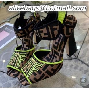 Purchase Fendi FFreedom FF Fabric Heel Sandals with Wide Band Neon Yellow G61301