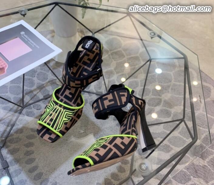 Purchase Fendi FFreedom FF Fabric Heel Sandals with Wide Band Neon Yellow G61301