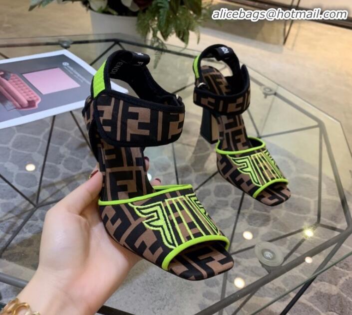 Purchase Fendi FFreedom FF Fabric Heel Sandals with Wide Band Neon Yellow G61301