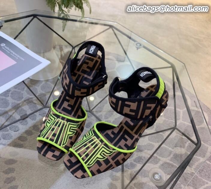 Purchase Fendi FFreedom FF Fabric Heel Sandals with Wide Band Neon Yellow G61301