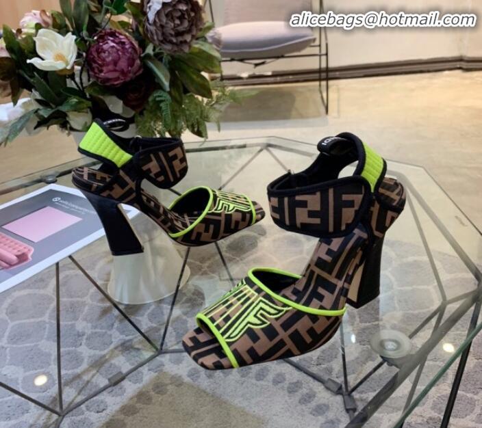 Purchase Fendi FFreedom FF Fabric Heel Sandals with Wide Band Neon Yellow G61301