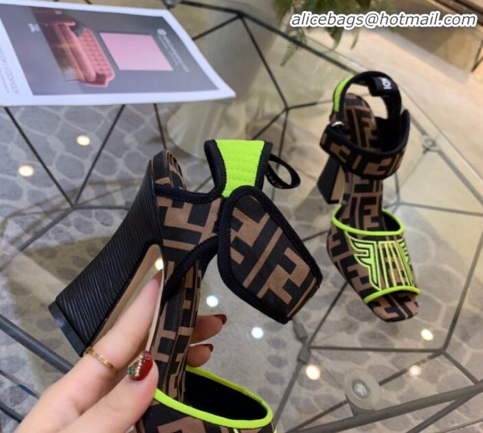 Purchase Fendi FFreedom FF Fabric Heel Sandals with Wide Band Neon Yellow G61301