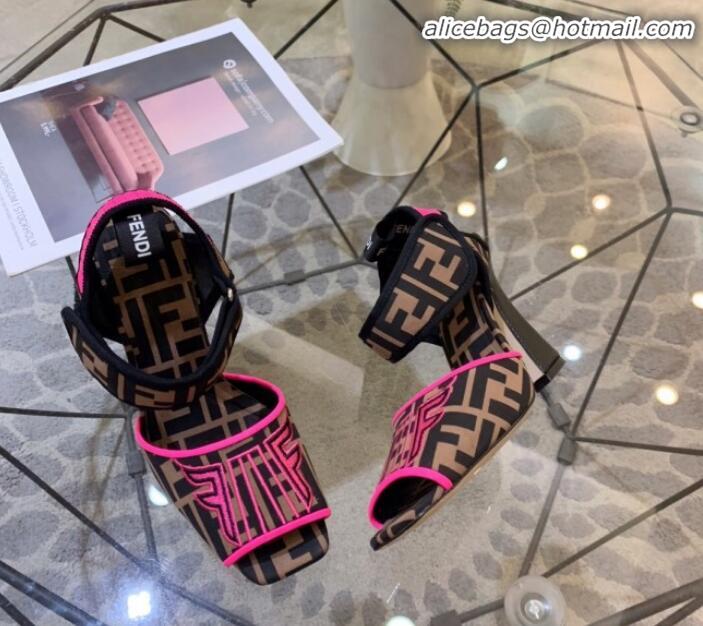 Best Product Fendi FFreedom FF Fabric Heel Sandals with Wide Band Hot Pink G61303