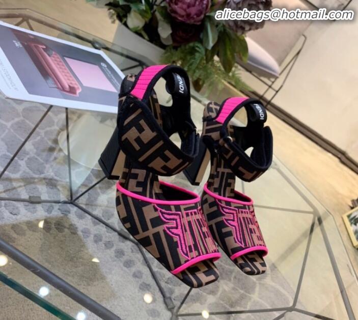 Best Product Fendi FFreedom FF Fabric Heel Sandals with Wide Band Hot Pink G61303