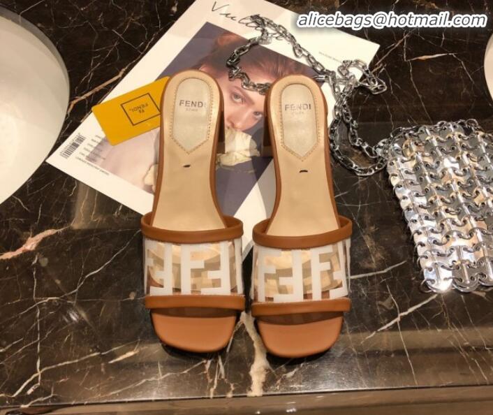 Fashion Fendi FF PVC Heel Slide Sandals G62129 Brown