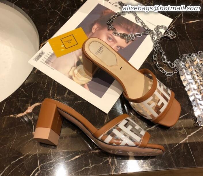 Fashion Fendi FF PVC Heel Slide Sandals G62129 Brown