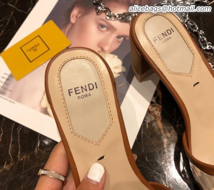 Fashion Fendi FF PVC Heel Slide Sandals G62129 Brown