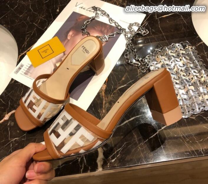 Fashion Fendi FF PVC Heel Slide Sandals G62129 Brown