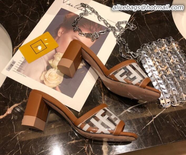 Fashion Fendi FF PVC Heel Slide Sandals G62129 Brown