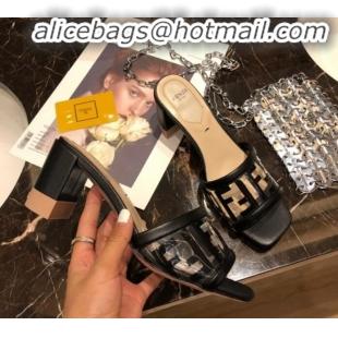 Charming Fendi FF PVC Heel Slide Sandals G62129 Black