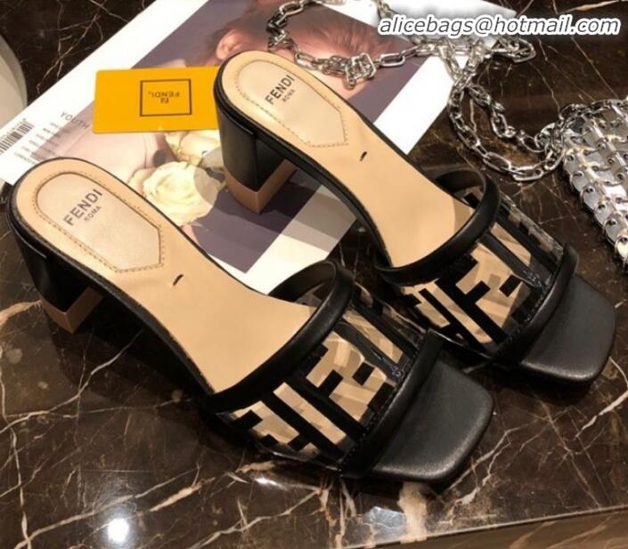 Charming Fendi FF PVC Heel Slide Sandals G62129 Black