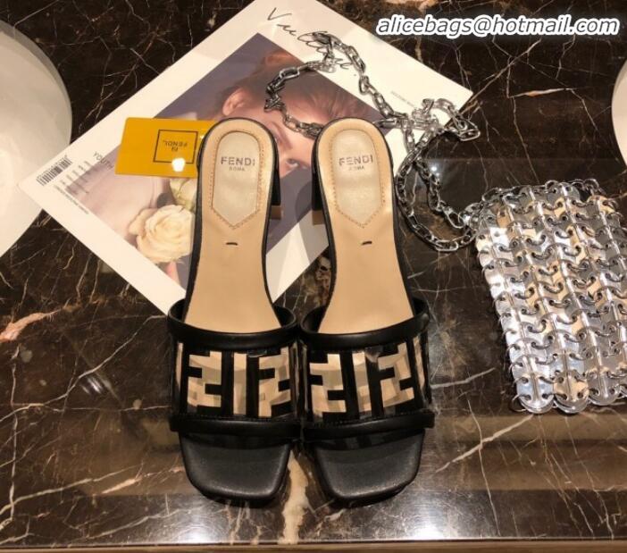 Charming Fendi FF PVC Heel Slide Sandals G62129 Black