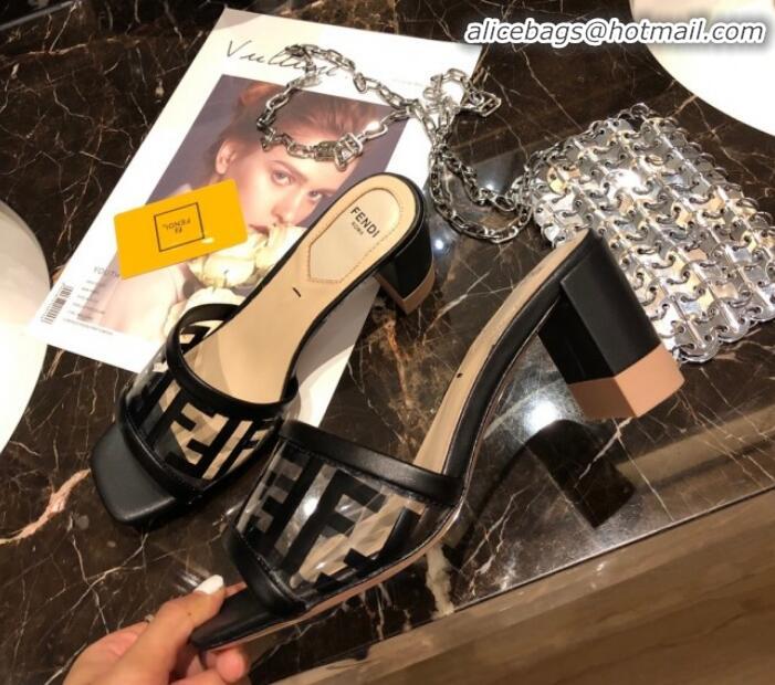 Charming Fendi FF PVC Heel Slide Sandals G62129 Black