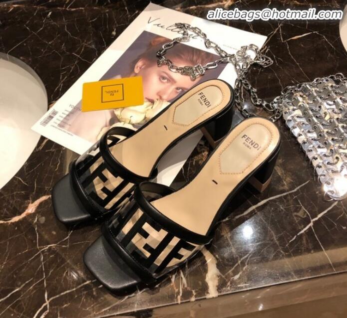 Charming Fendi FF PVC Heel Slide Sandals G62129 Black