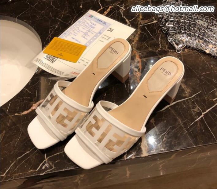 Discount Fendi FF PVC Heel Slide Sandals G62129 White 