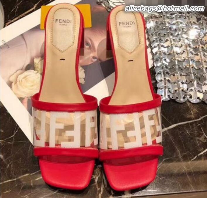 Feminine Fendi FF PVC Heel Slide Sandals G62129 Red