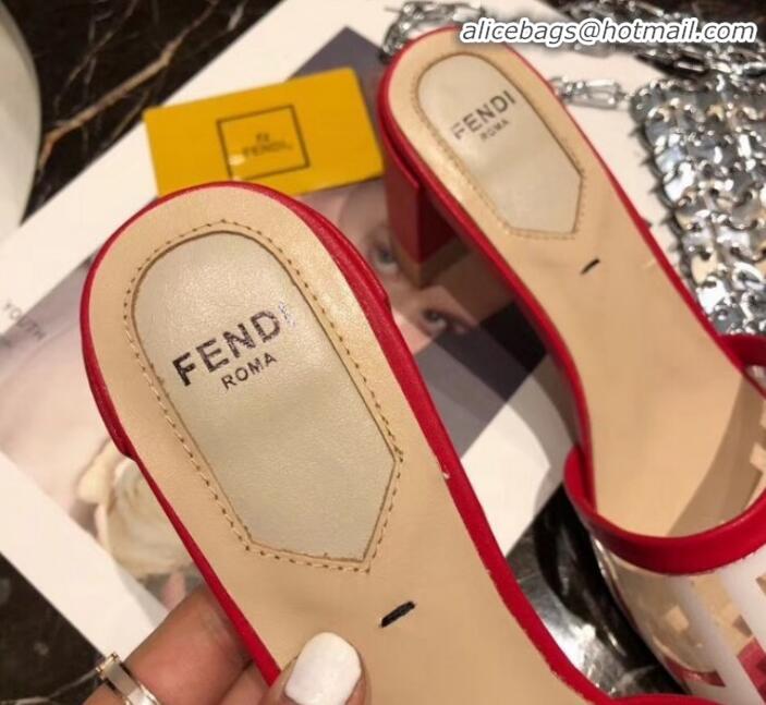 Feminine Fendi FF PVC Heel Slide Sandals G62129 Red