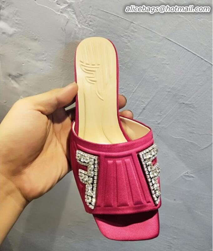 Grade Quality Fendi Crystal FF Mid-heel/Flat Slide Sandals G62525 Pink