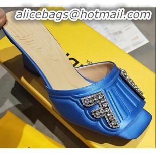 Good Product Fendi Crystal FF Mid-heel/Flat Slide Sandals G62525 Blue