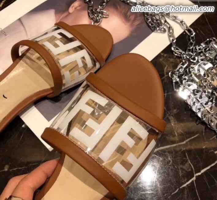 Best Price Fendi FF PVC Flat Slide Sandals G62532 Brown