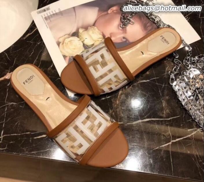 Best Price Fendi FF PVC Flat Slide Sandals G62532 Brown