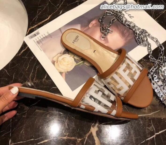 Best Price Fendi FF PVC Flat Slide Sandals G62532 Brown