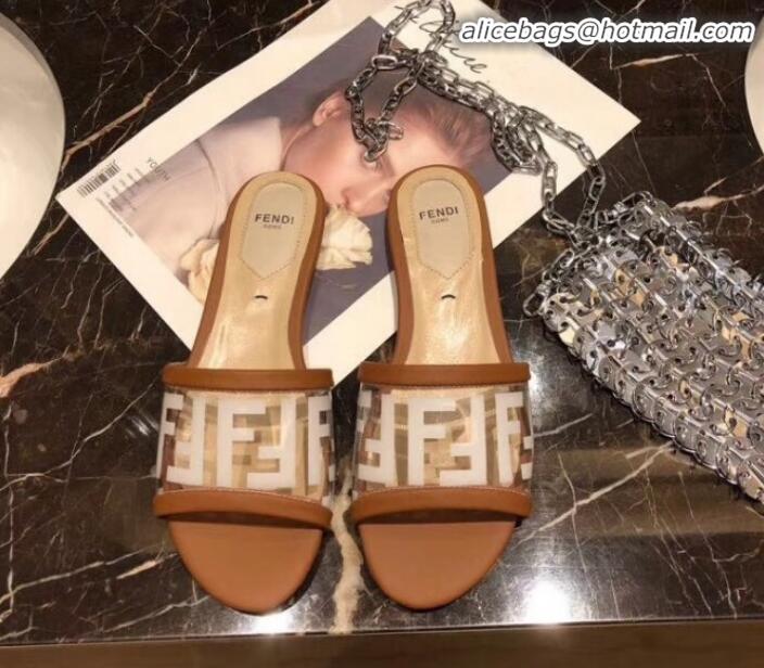 Best Price Fendi FF PVC Flat Slide Sandals G62532 Brown