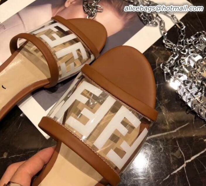 Best Price Fendi FF PVC Flat Slide Sandals G62532 Brown