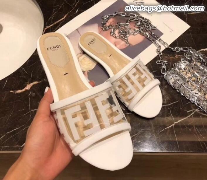 Best Grade Fendi FF PVC Flat Slide Sandals G62532 White