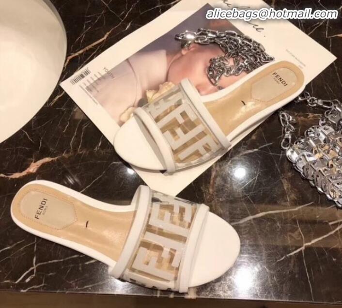 Best Grade Fendi FF PVC Flat Slide Sandals G62532 White