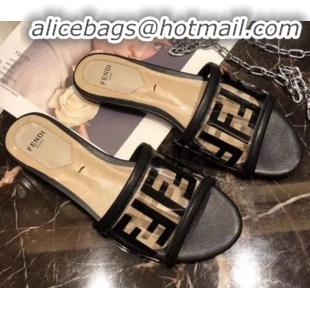 Pretty Style Fendi FF PVC Flat Slide Sandals G62532 Black