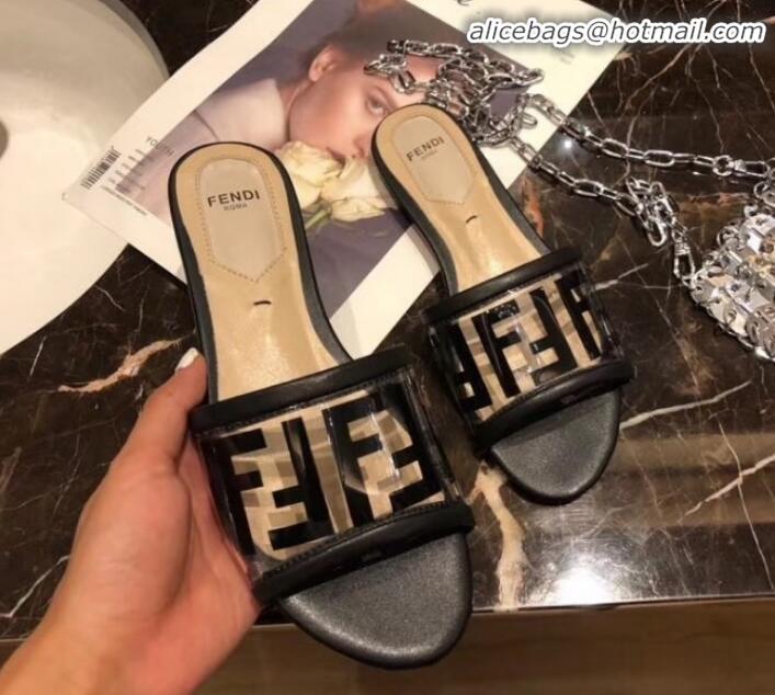 Pretty Style Fendi FF PVC Flat Slide Sandals G62532 Black