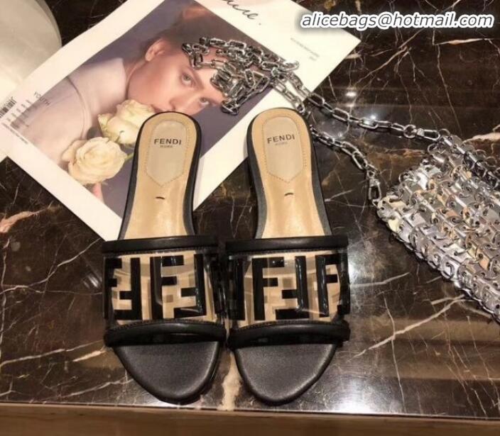 Pretty Style Fendi FF PVC Flat Slide Sandals G62532 Black