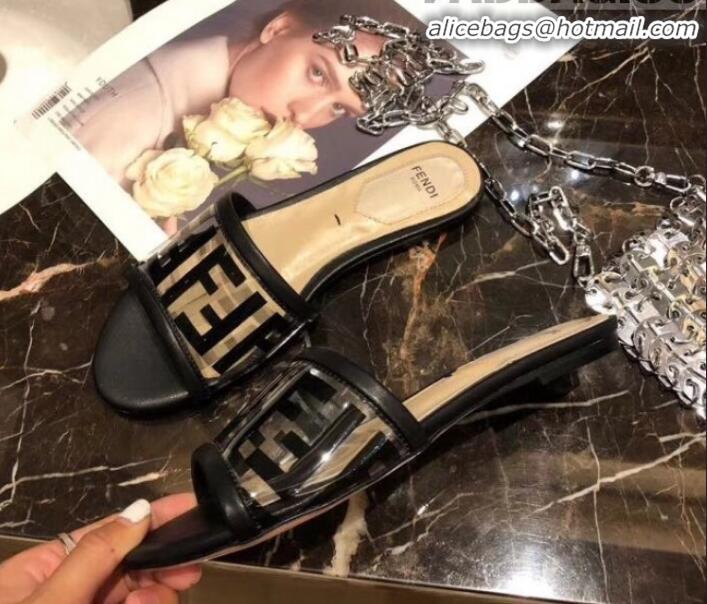 Pretty Style Fendi FF PVC Flat Slide Sandals G62532 Black