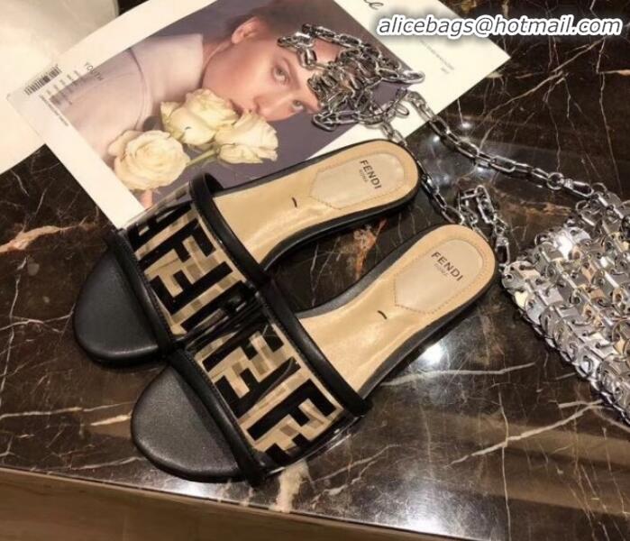 Pretty Style Fendi FF PVC Flat Slide Sandals G62532 Black