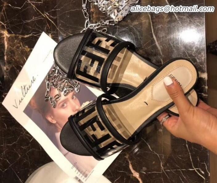 Pretty Style Fendi FF PVC Flat Slide Sandals G62532 Black