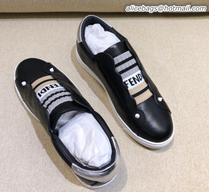 Best Luxury Fendi Calfskin Slip-on Elastic Strap Sneakers G70964 Black